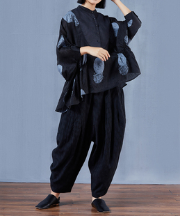 休闲宽松亚麻中式上衣春秋小众，设计感慵懒风，气质蝙蝠袖衬衫女