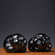 黑色猪摆件实木雕刻十二生肖黑色，猪客厅办公电视柜补角装饰工艺品