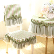 纯棉卡卡小镇田园格子餐桌布布艺蕾丝椅套，罩椅子垫凳子垫