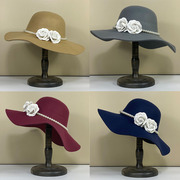 法式样板间衣帽间女士优雅圆毡帽黑红驼色帽子软装拍摄展示道具