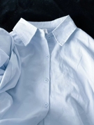 奶蓝色纯棉长袖衬衫，女2024年百搭上衣别致漂亮防晒衬衣外套