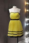 二手礼服短款 柠檬黄撞色 心形领口 精致做工 清秀可爱 夏季