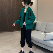 绿色小个子棒球服短外套女韩版荷叶边设计感休闲夹克春秋2024