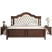 乡村美式实木床复古m1.8m双人床主卧皮艺软包婚床储物床欧式家具