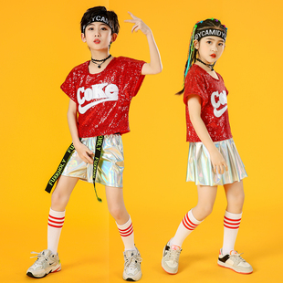 六一儿童啦啦队演出服女童爵士舞蹈，服小学生运动会服装亮片中国风