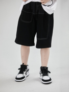 MT原创童装日系男童拼接黑色短裤儿童纯棉运动短卫裤明线设计个性
