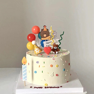 网红ins帽子小熊玛德琳蛋糕，装饰面包复古生日蛋糕，装扮气球插件插