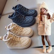 儿童棉靴时尚女童短靴2022冬季英伦风加绒轻便中大童时尚大棉靴子