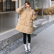 卡其色羽绒服女中长款2023年冬季韩版字母，蓝色黑加厚棉衣外套