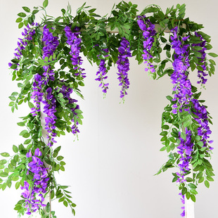 仿真紫藤花装饰花假花藤条吊顶，藤蔓吊花塑料，花串绿植空调管道遮挡