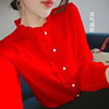 女士衬衫2024时尚洋气减龄木耳花边红色小衫秋季上衣外套衬衣