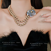 镶钻珍珠花朵项链法式宫廷风百搭锁骨链复古小众设计感饰品女