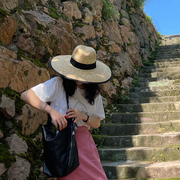 大帽檐麦秆爵士草帽女夏海边防晒遮阳巴拿马法式复古草编帽子