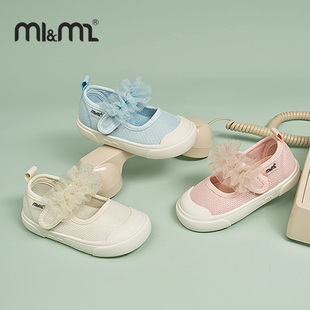 m1m2西班牙童鞋女童，夏季清爽透气布艺丝带，帆布鞋纯色甜美公主鞋