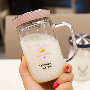 时尚柠檬卡通手柄玻璃杯带茶隔办公室泡茶耐热喝水杯家用便携创意