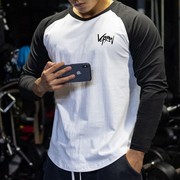 健身长袖男宽松训练篮球修身运动t恤跑步纯棉休闲拼色打底衫上衣