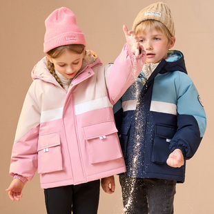 史努比品牌亲子装男童女童夹棉冲锋衣儿童加厚外套中大童秋冬儿童