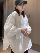 白色衬衫女设计感小众24ss春秋韩版纯色宽松百搭长袖圆领上衣