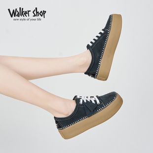 Walker Shop休闲鞋女2024年春季新复古女鞋厚底系带百搭潮流板鞋