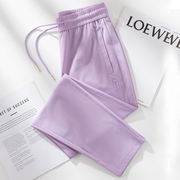 紫色速干冰丝运动裤女士夏季薄款直筒休闲高腰宽松垂坠感显瘦长裤