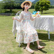女童洋气雪纺连衣裙夏装，2023韩版大童儿童，夏季薄款碎花长裙&r