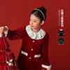 陈大猪女童红色连衣裙冬2023丝绒公主裙洋气儿童新年拜年服