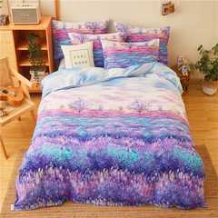 高档浪漫紫色薰衣草纯棉四件套紫色全棉床单美式大花被套床上用品
