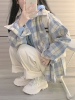 2023年春季磨毛格子衬衫，加厚休闲宽松百搭学生长袖上衣外套女