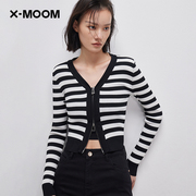 商场同款x--moom2023春季双向拉链条纹短款针织，上衣女