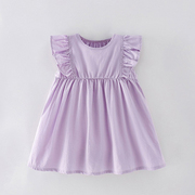 香芋紫可爱女童夏装连衣裙纯棉童装圆领洋气女童花边袖公主裙