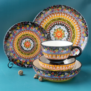 创意个性家用陶瓷菜盘子早餐杯面碗彩色大西餐盘牛排盘墨西哥餐具