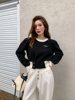 La Freedom简约黑白拼色针织衫女2022秋季设计感小众短款高级毛衣