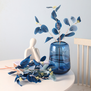 蓝色假花客厅摆设森系尤加利叶干花花束仿真花桉树叶餐桌花艺摆件