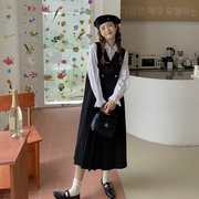 黑色西装马甲裙2023早春韩版学院风小众设计长裙背心连衣裙