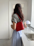 肥肥自制包包女2023韩国ins高级质感百搭红色单肩斜挎水桶包