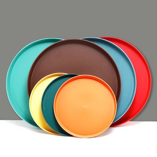 塑料托盘圆形ins北欧风，加厚茶杯盘水果，面包店蛋糕幼儿园塑料餐盘