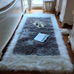 回形仿羊毛加厚卧室床边毯简约时尚飘窗灰色，客厅茶几地毯长毛毯