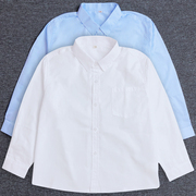 儿童加肥加大版白色衬衣中大童胖宝翻领口袋天蓝色衬衫学生校服衫