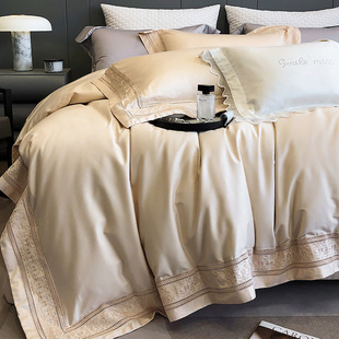 YILAISHA/亦莱莎家纺简约纯棉贡缎床上用品欧式纯色床单式四件套