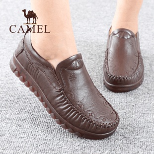 camel骆驼女鞋秋季款品牛皮平底柔软舒适单正真中年休闲妈妈鞋子