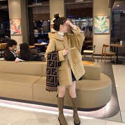 韩版秋冬双面羊绒大衣女，中长款连帽宽松小个子，高端加厚羊毛呢外套