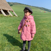 亏本儿童羽绒服韩版冬装中长款中小童连帽可爱牛角扣外套