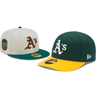 NEW ERA奥克兰运动家帽子MLB 59FIFTY球员版全封封口平沿帽棒球帽