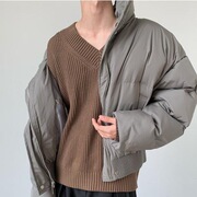 加厚重磅立领短款棉服简约外套加绒面包服男宽松冬季休闲短款棉衣