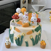 可爱小兔子蛋糕摆件ins风兔宝宝周岁百天可爱卡通兔兔生肖装饰品