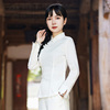 筠雅唐装女中国风旗袍式，上衣白色棉麻，长袖上衣经典复古中式女装秋