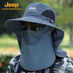 jeep吉普遮阳帽男夏季户外钓鱼防晒面罩渔夫披肩，遮脸男士太阳帽子