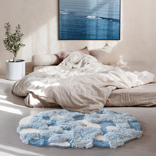 异形地毯卧室床边毯门垫ins风雾蓝高级感加厚毛绒阳台飘窗地垫