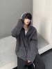 01hstudios韩国高级感灰色连帽毛衣，男慵懒风，秋冬针织开衫外套潮