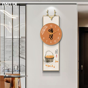 新中式餐厅钟表挂钟客厅家用创意艺术时钟2024玄关暖居装饰画